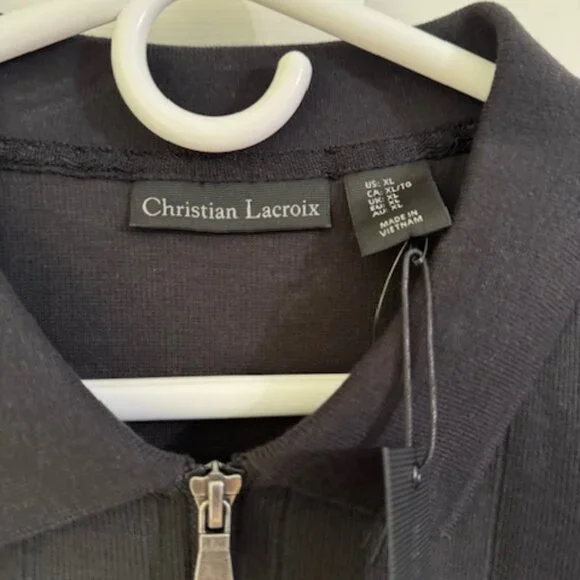 NWT Christian Lacroix Ribbed Polo Shirt 1/4 Zip Black Mens XL - Picture 3 of 5